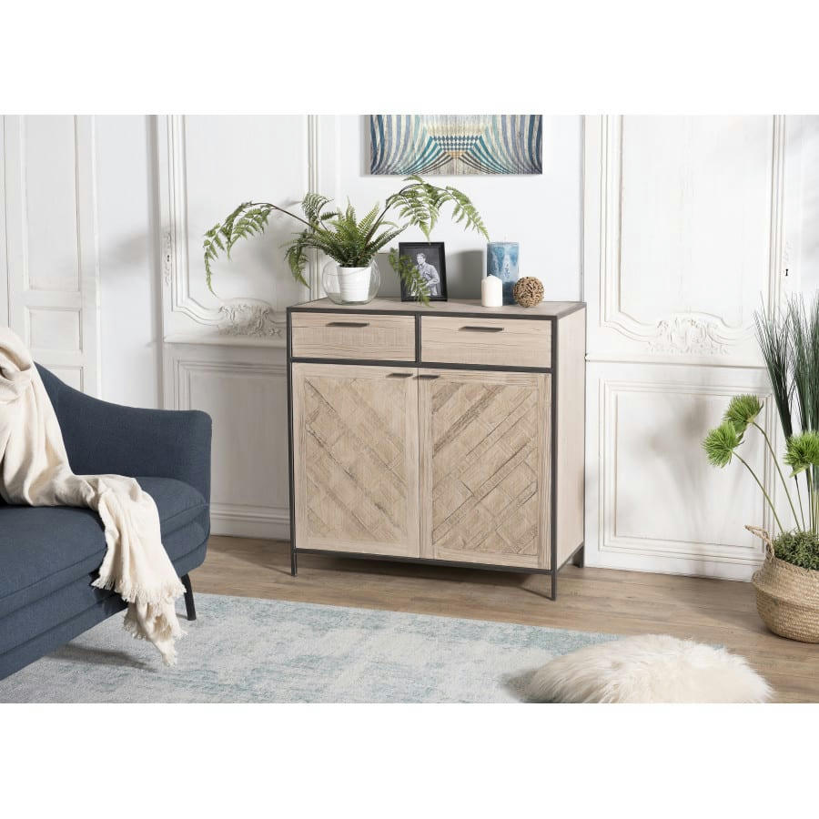 CLEMENCE - Buffet 2 portes 2 tiroirs bois sapin et métal