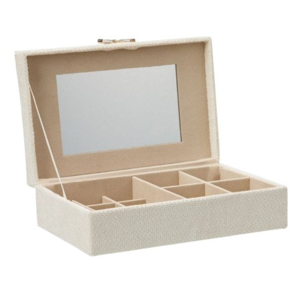 Szkatułka na biżuterię z lusterkiem biała prostokątna 15,5x25x7,5 cm