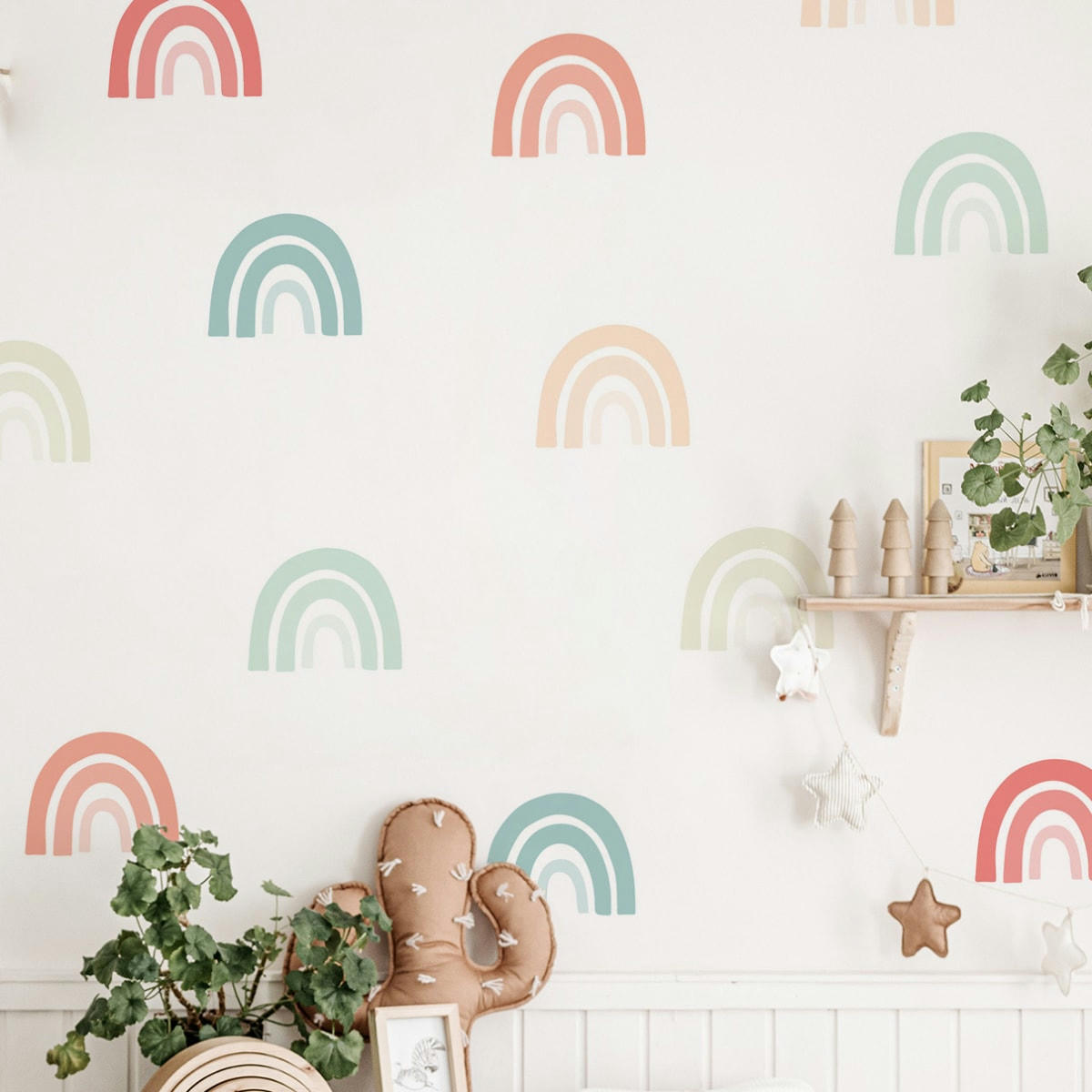 RAINBOWS1 - Stickers muraux en vinyle arcs en ciel pêche et vert