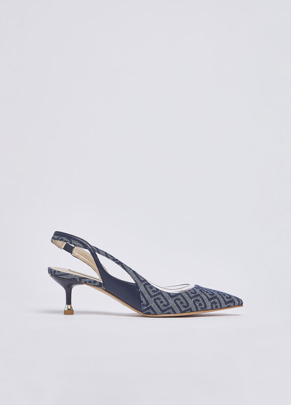 Slingback in denim jacquard