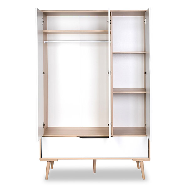 Armoire 3 portes 1 tiroir LittleSky by Klups Sofie Hêtre et Blanc