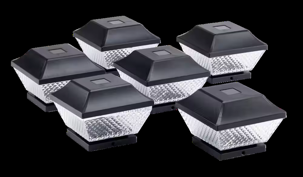 NOMA Outdoor Natural White 8 LM LED Solar Post Cap Fence Lights, 6-pk, Black