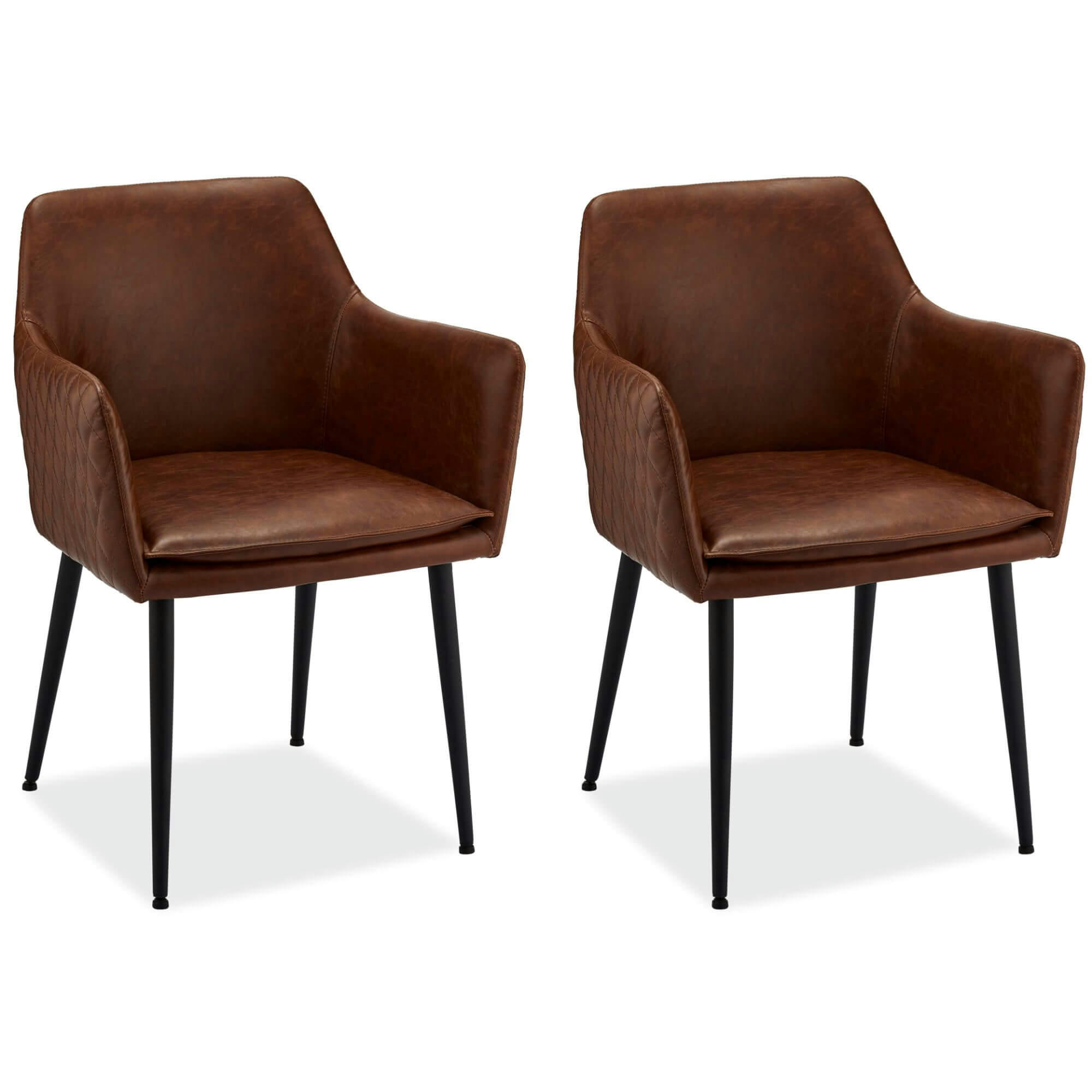SHIVA - Lot de 2 chaises avec accoudoirs en simili marron clair
