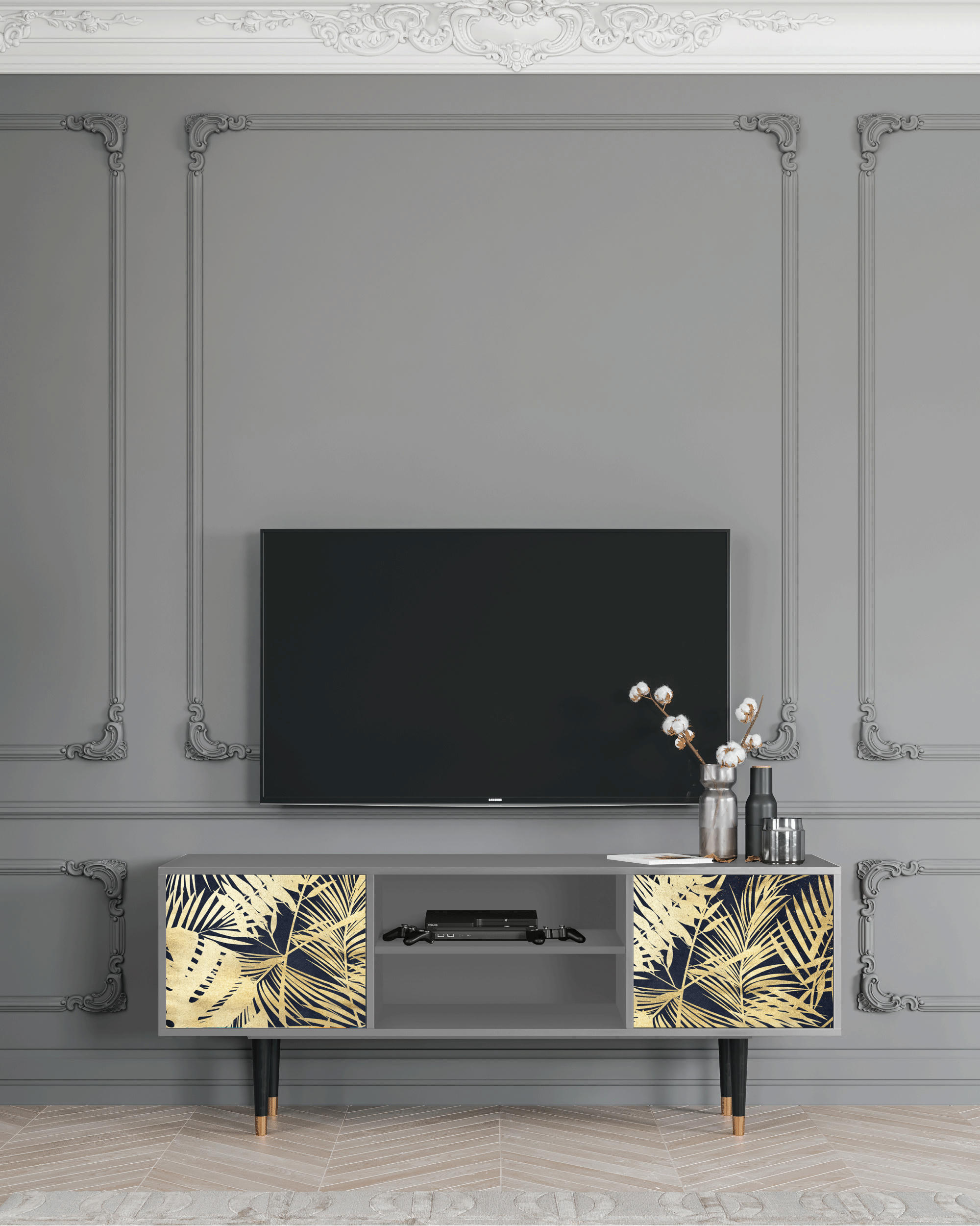 JUNGLE VIBES - Meuble TV  bleu et jaune 2 portes L 170 cm