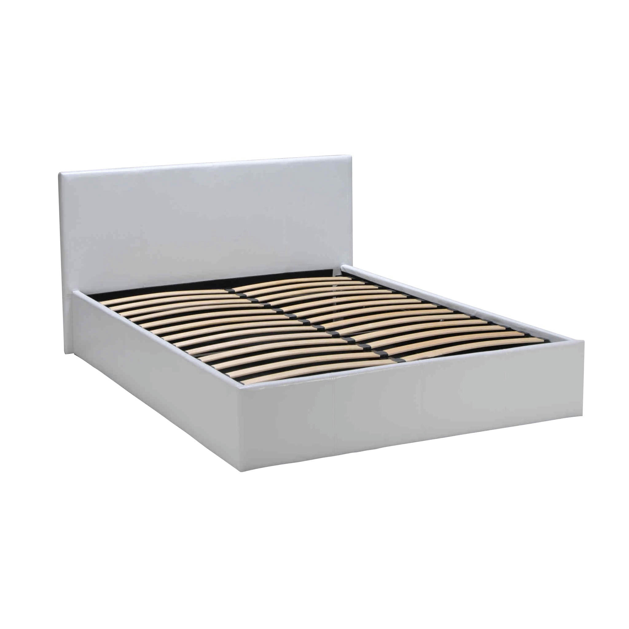 - Lit coffre en métal avec revêtement simili cuir blanc 160x200