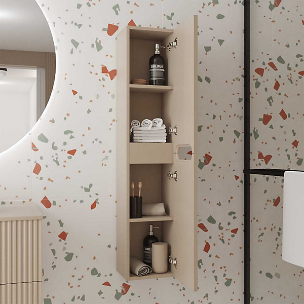 Colonne de salle de bain Marron Glacé Suspendu - Hauteur 120 cm - 2 Portes - LEON