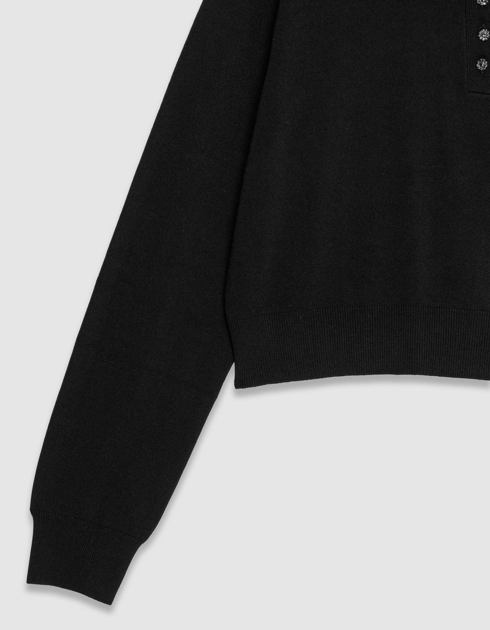 Pull chic noir tricot fin boutons strass Femme
