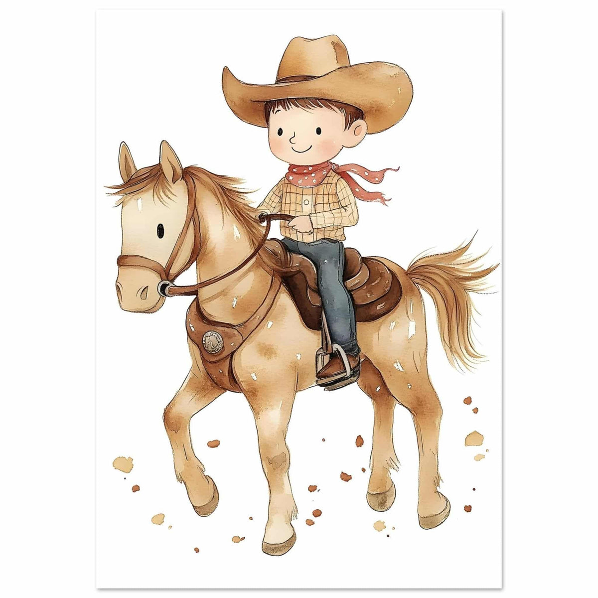 Artfulprints Poster Stoere cowboy  - 70x100 cm - Bruin