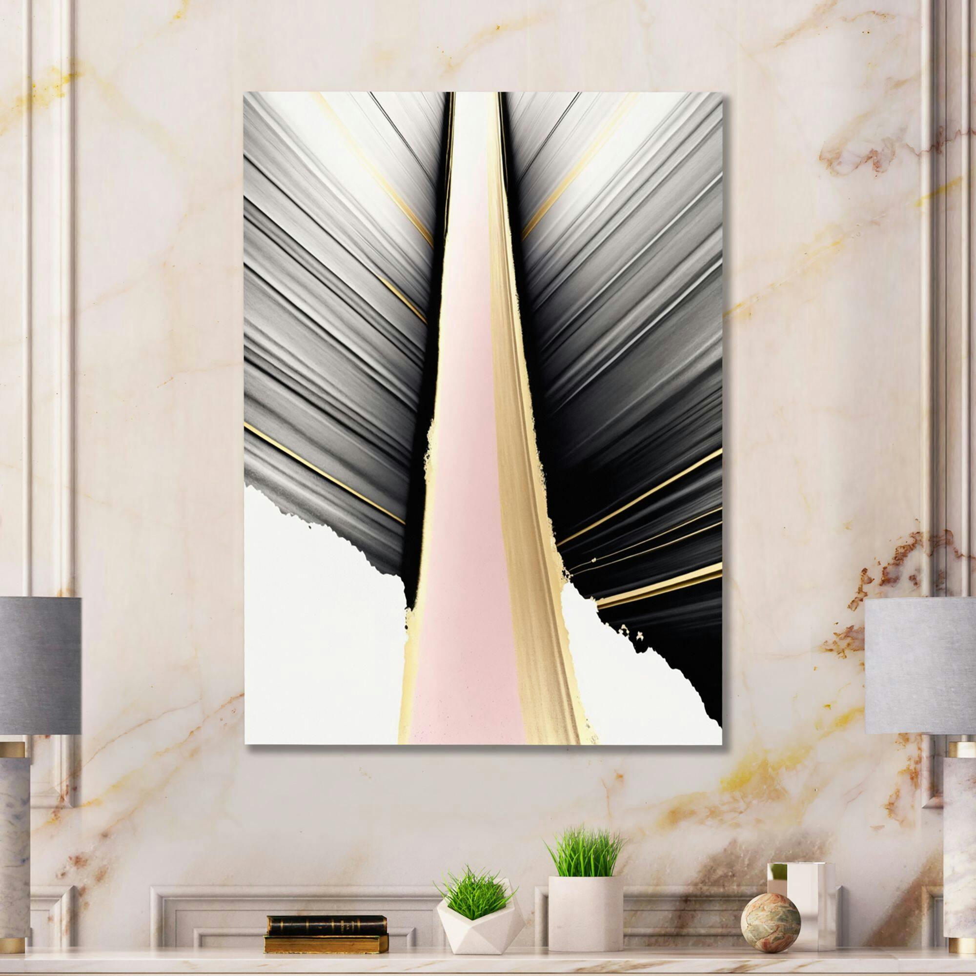 Designart Minimalism Pink And Gold Cubic Fusion VIII Canvas Wall Art, Gold, 30-in x 40-in