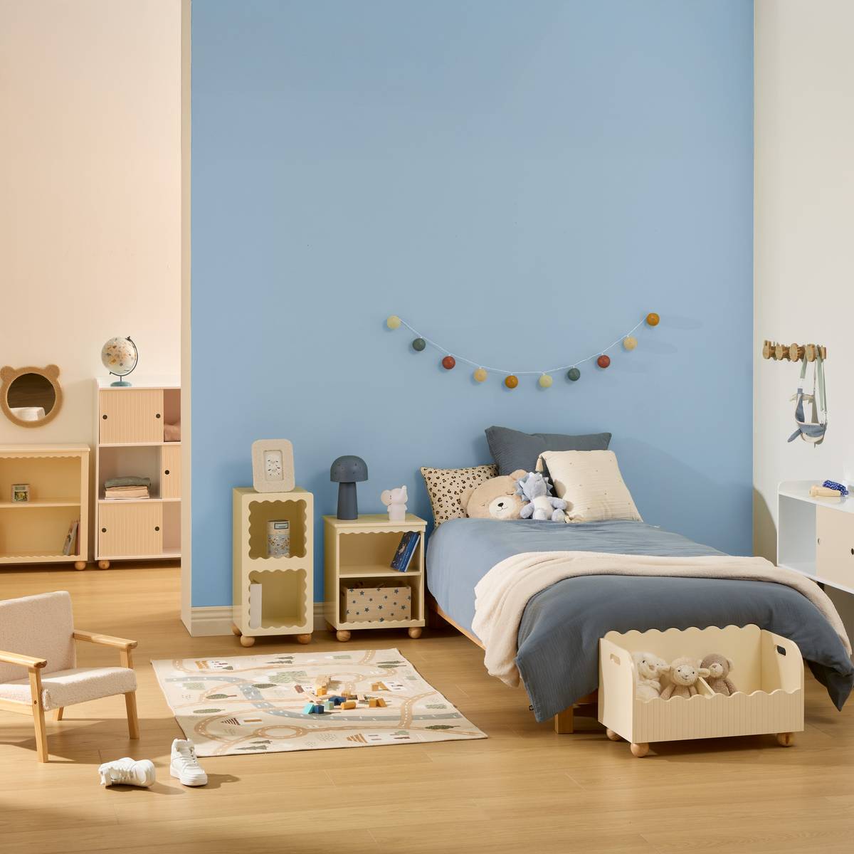 Children's storage unit 3 doors 2 levels "Bouli" Beige, 69.5x30 cm