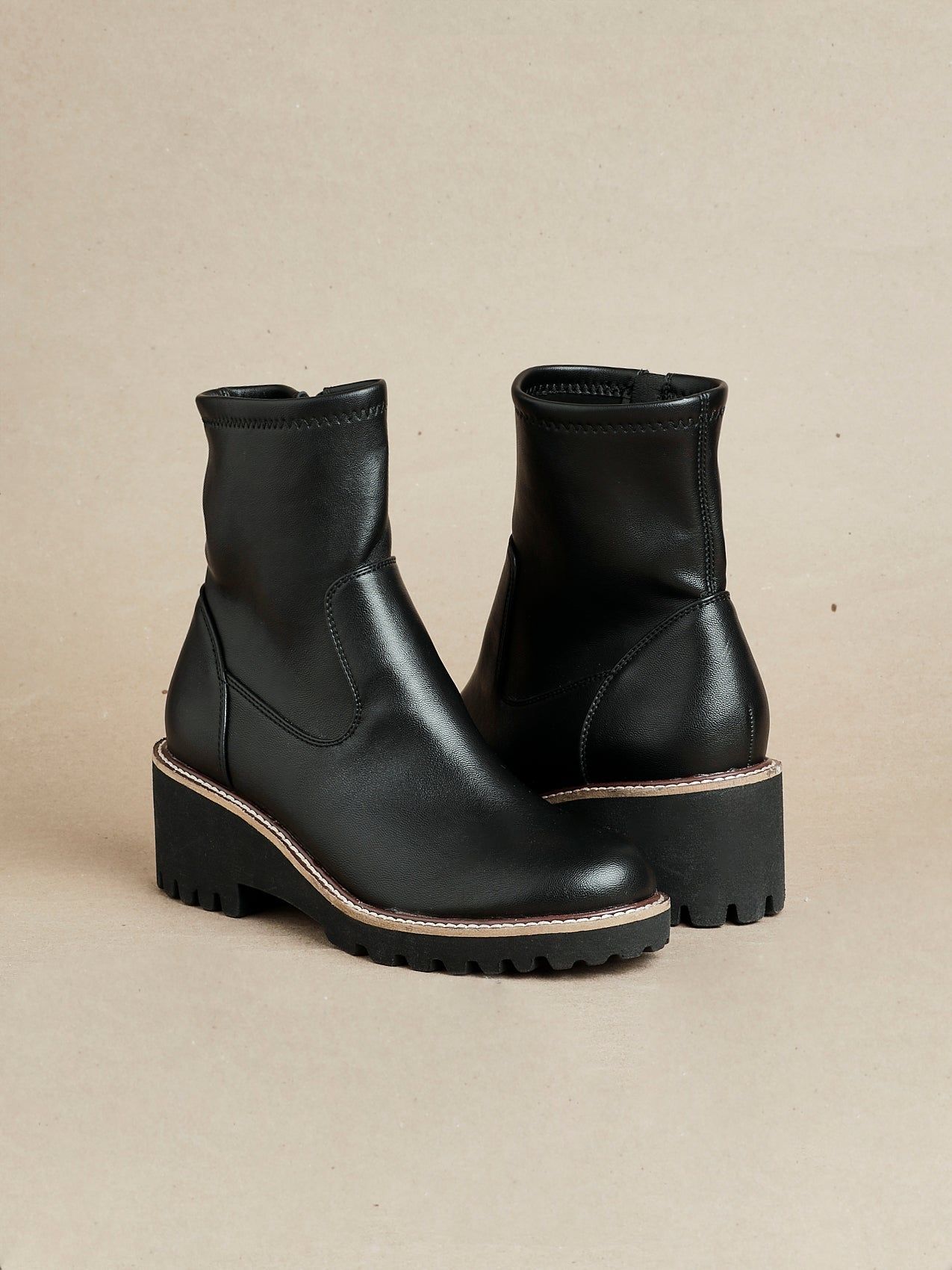 Linzi Trish Black Faux Leather Wedged Heel Ankle Boot