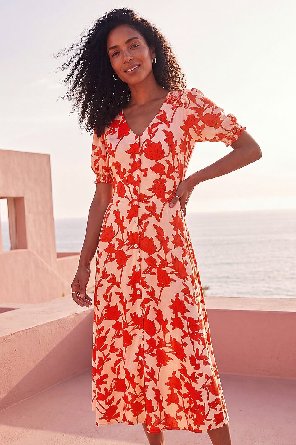 Roman Floral Button Down Midi Dress