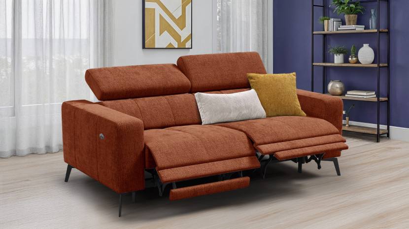 Sofa 3 osobowa MORELLO, ciemnopomarańczowa, 2 x Relax Zero Gravity
