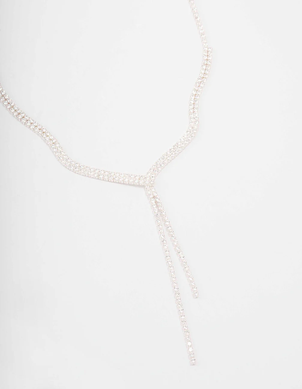 Silver Fine Ribbon Cubic Zirconia Lariat Necklace