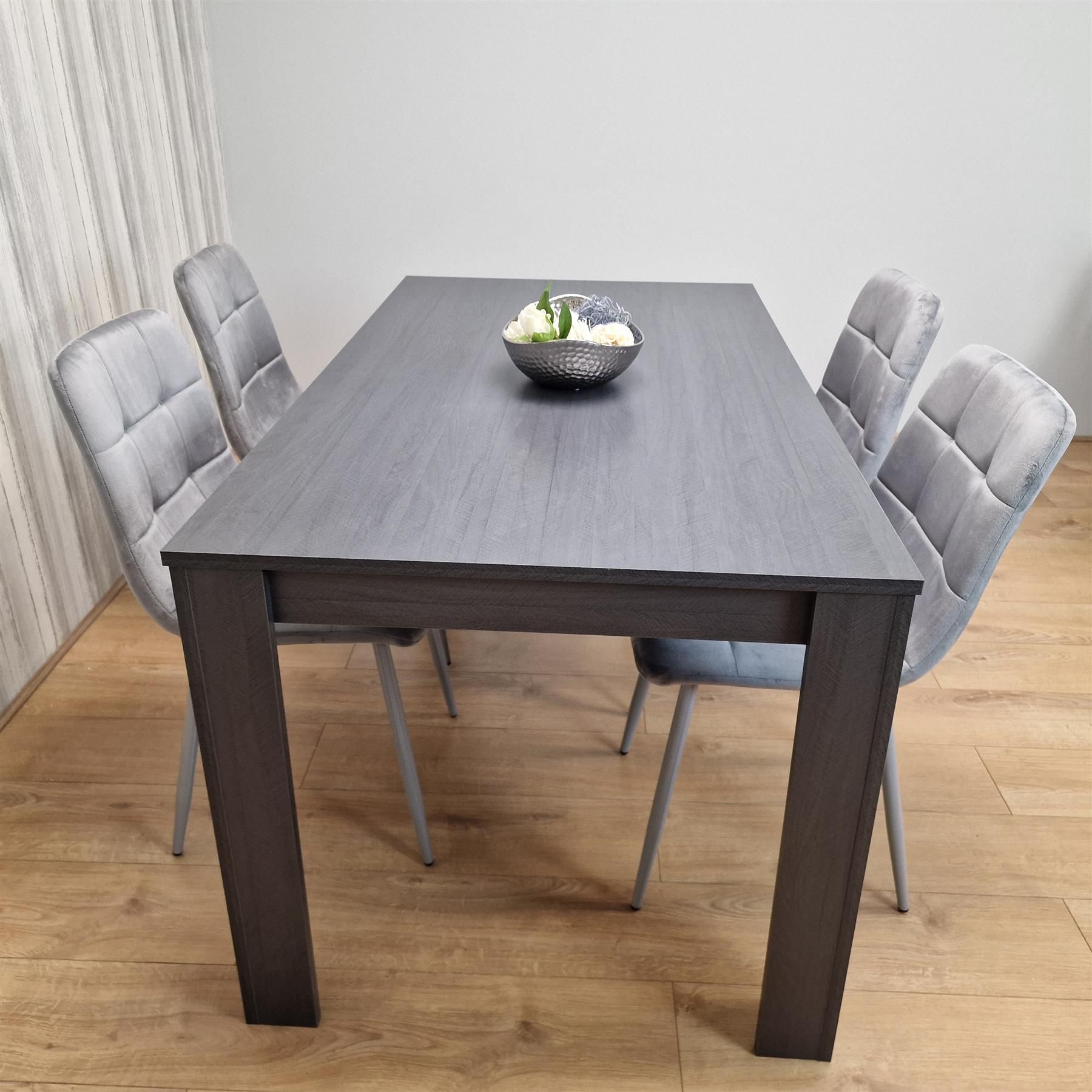 KOSY KOALA Dining Table and 4 Chairs Black Dark Grey 4 Velvet Grey Chairs Wood Dining Set Furniture