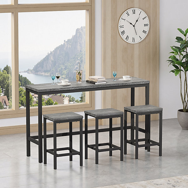 Ensemble table et chaises 148x40x90 cm avec 3 chaises hautes, structure métal et plateau MDF, style moderne