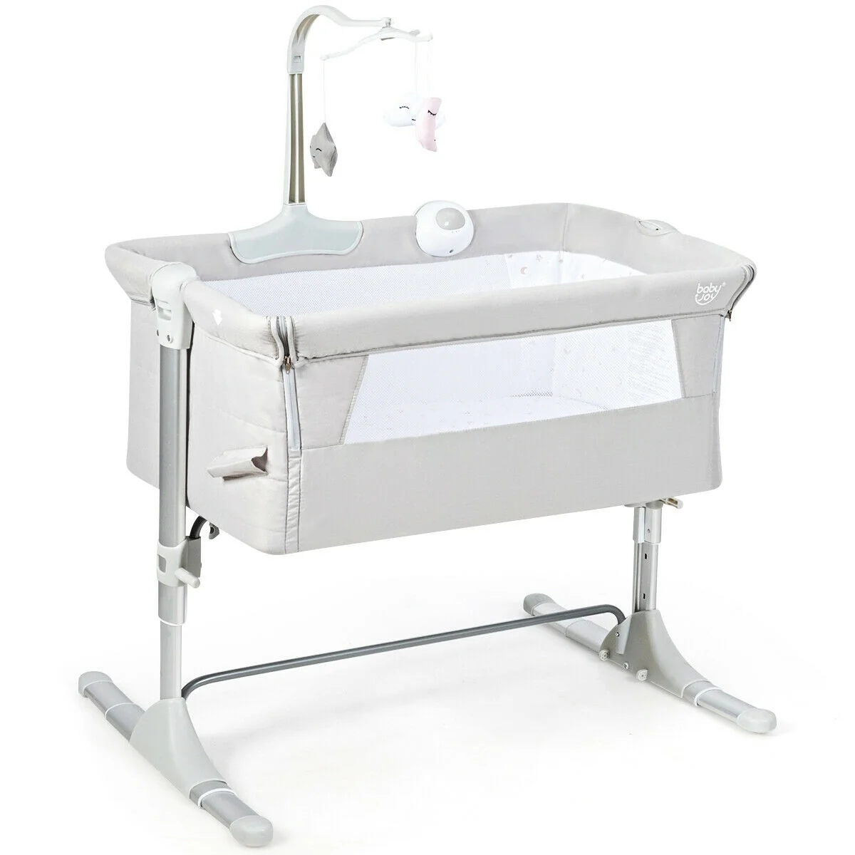 GZMR Height Adjustable Baby Side Crib with Music Box & Toys