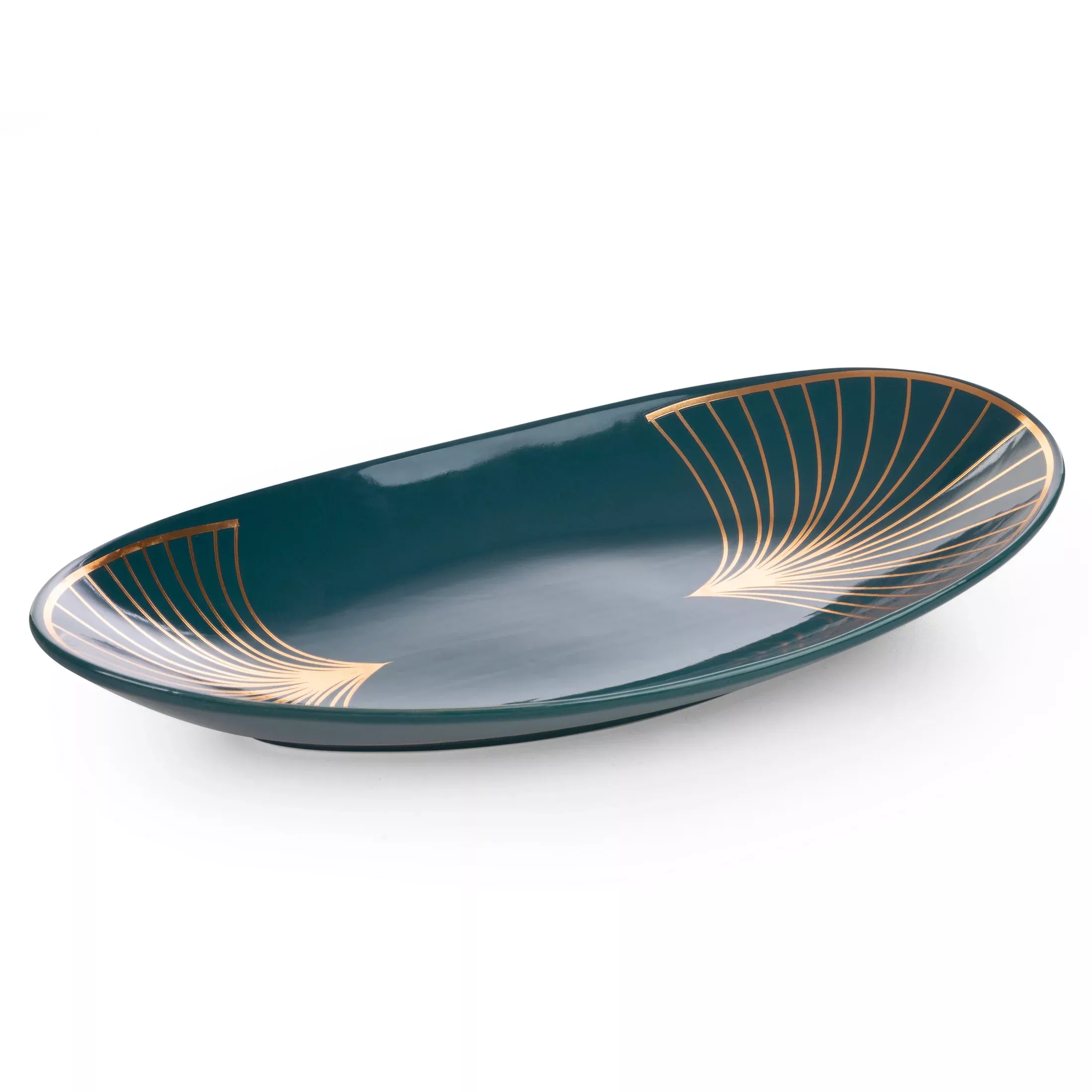 Patera dekoracyjna turkusowo-złota z wzorem art deco40x20x4 cm LOTOS LIMITED COLLECTION