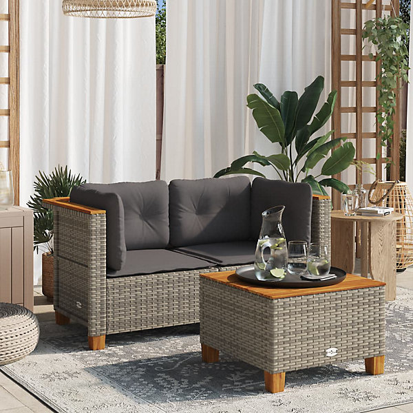 Canapés d'angle de jardin et coussins 2 pcs gris résine tressée vidaXL