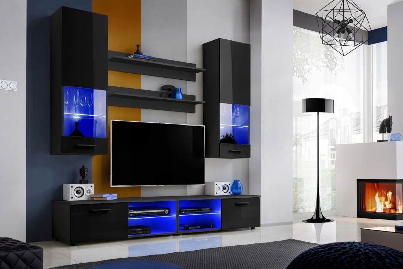 Pan Igiełka - Zestaw Mebli Komplet - Meblościanka RTV z Witrynami LED RGB