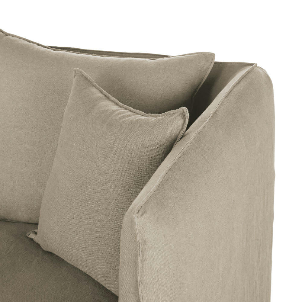 Louvain - Housse de canapé d'angle droit en lin froissé beige