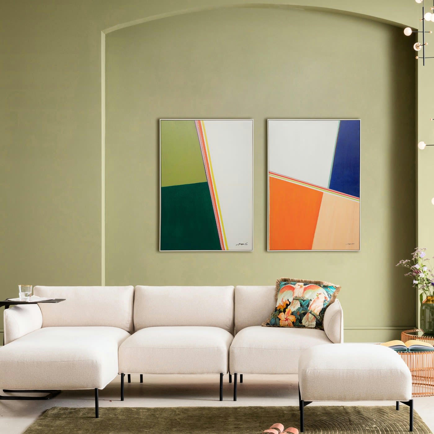 ABSTRACT SHAPES - Peinture Abstract Shapes orange et bleue 73x103cm Kare Design