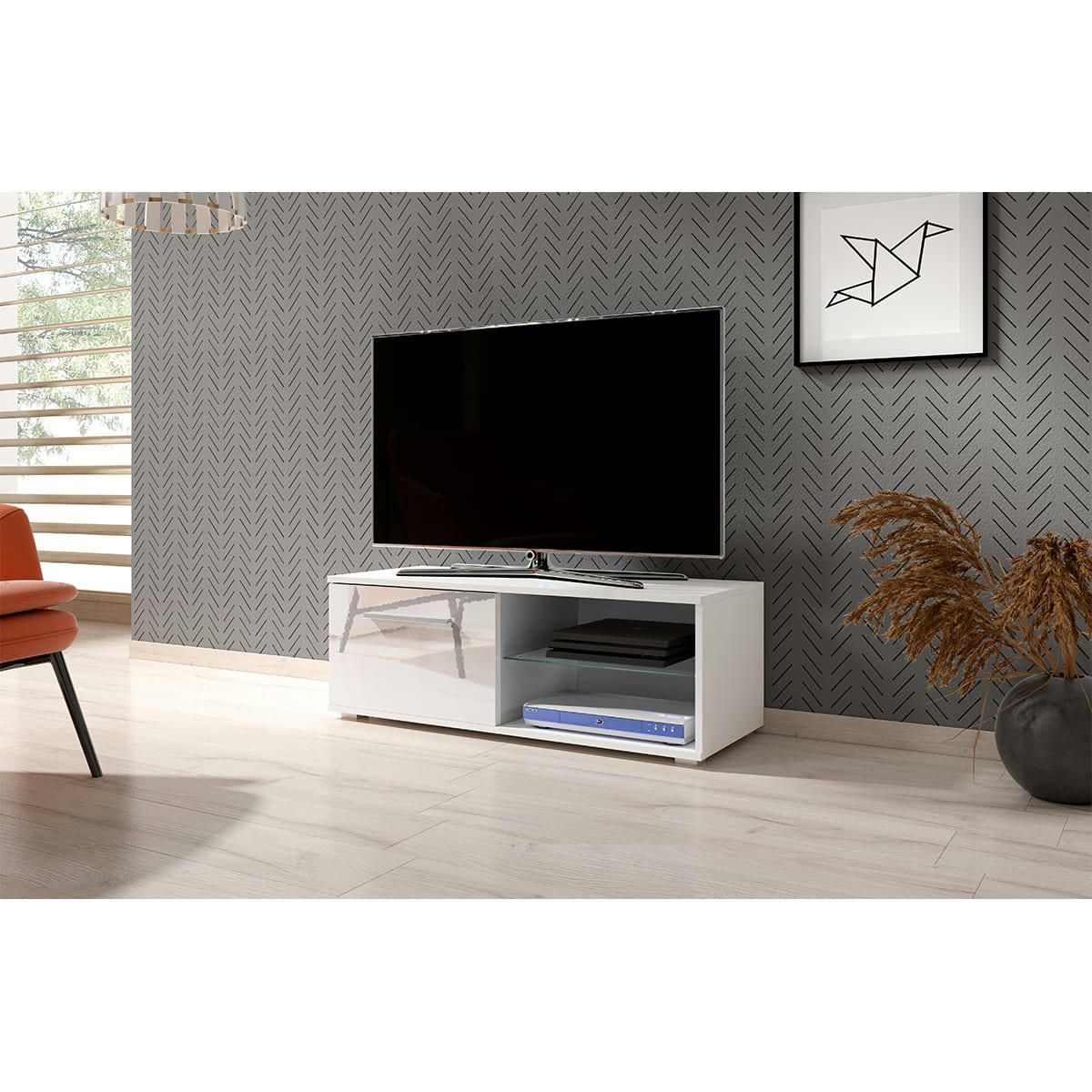 - Meuble tv 1 porte 100 cm blanc