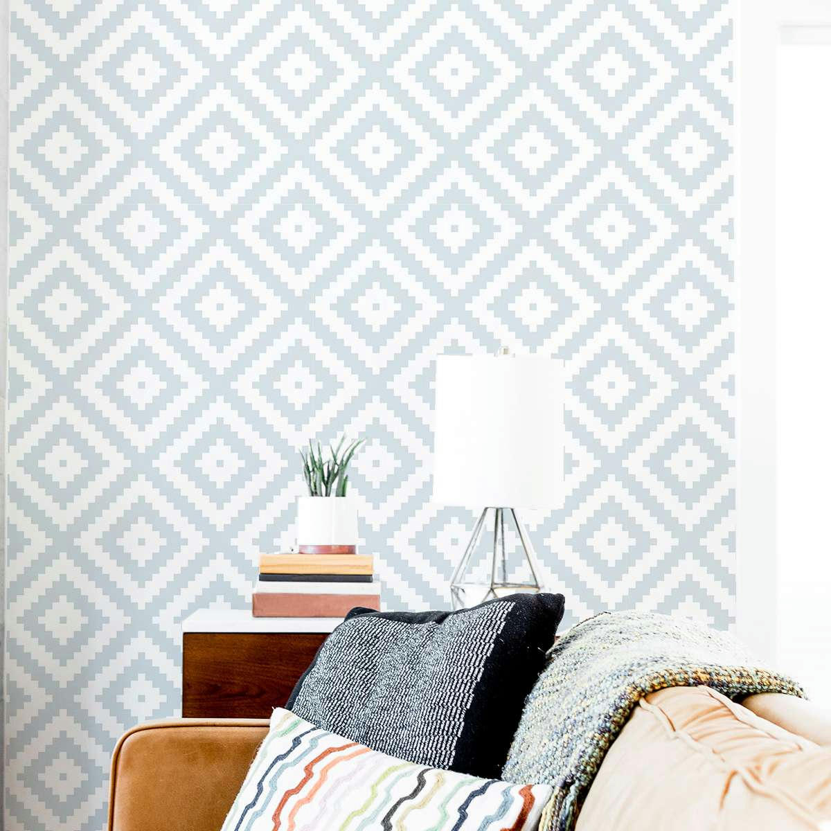 ETHNICCHIC - Papier peint vinyle adhésif ethnique chic poudre bleu 50x300 cm
