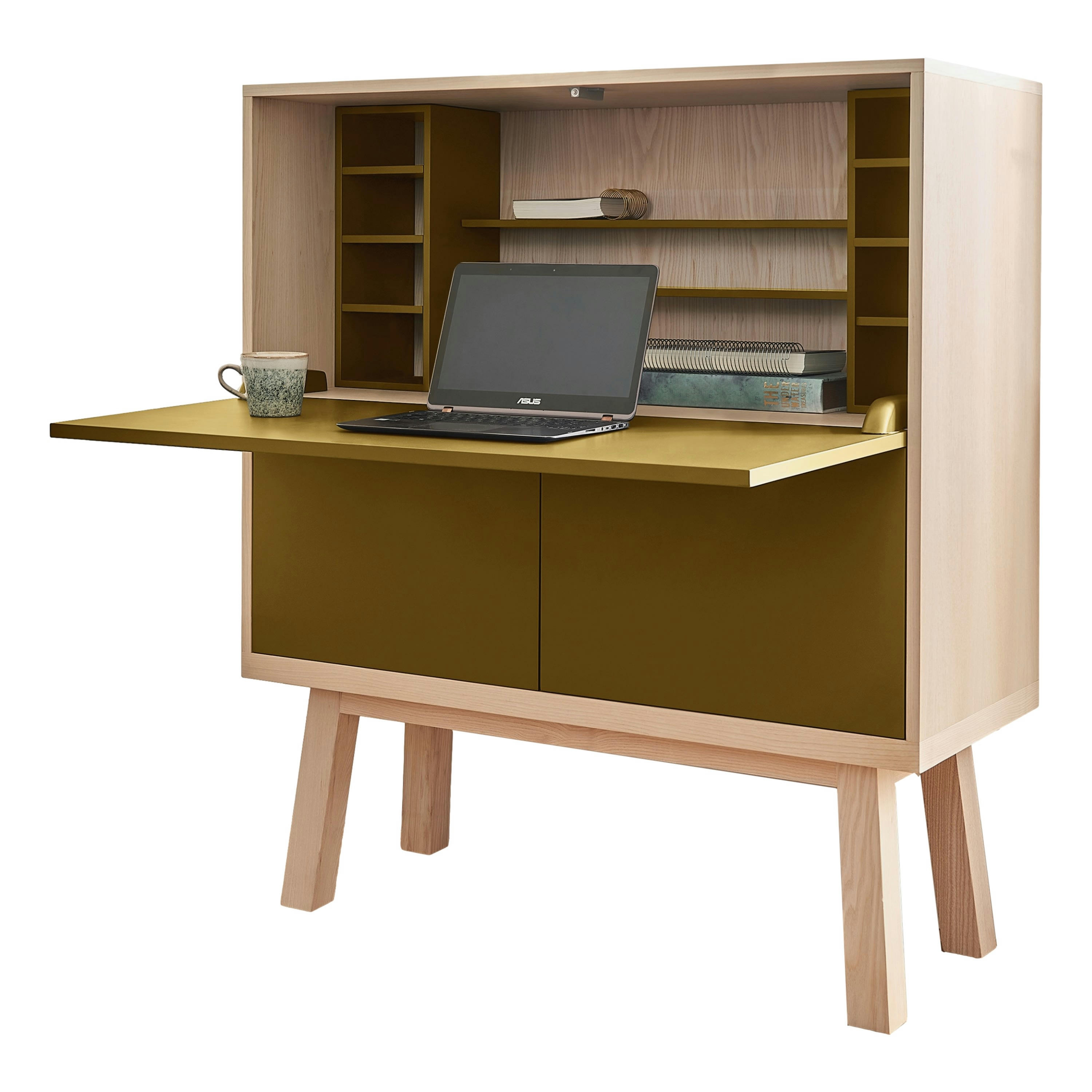 KUBE - Bureau secrétaire avec rangement, 120 cm de large, en frêne