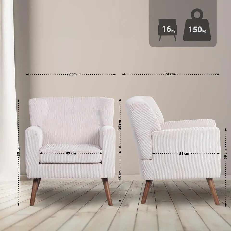 CLP Fauteuil Kioni bruin Frame - Ribstof - creme