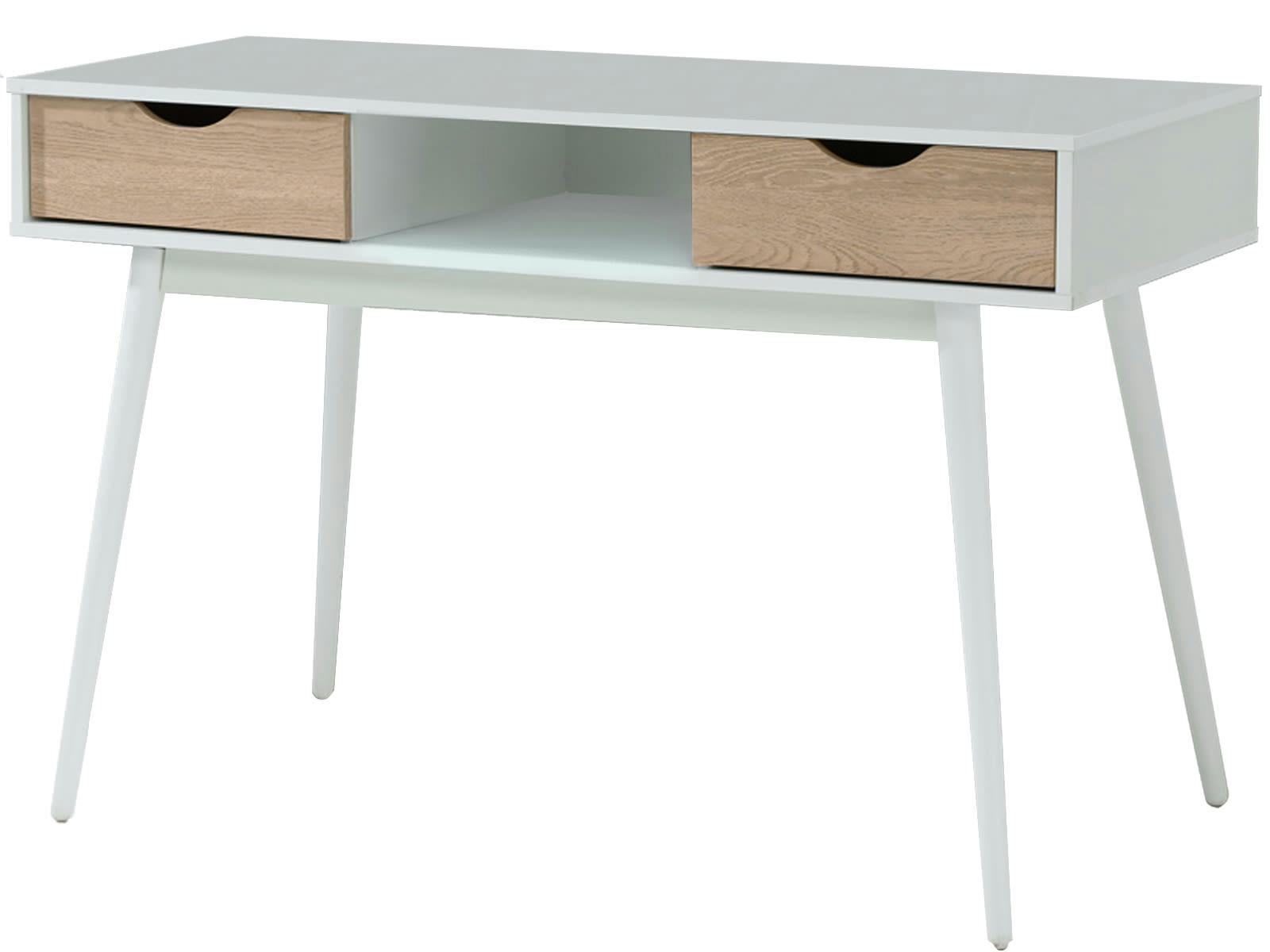 SCANDI - Bureau 2 tiroirs en MDF blanc et chêne