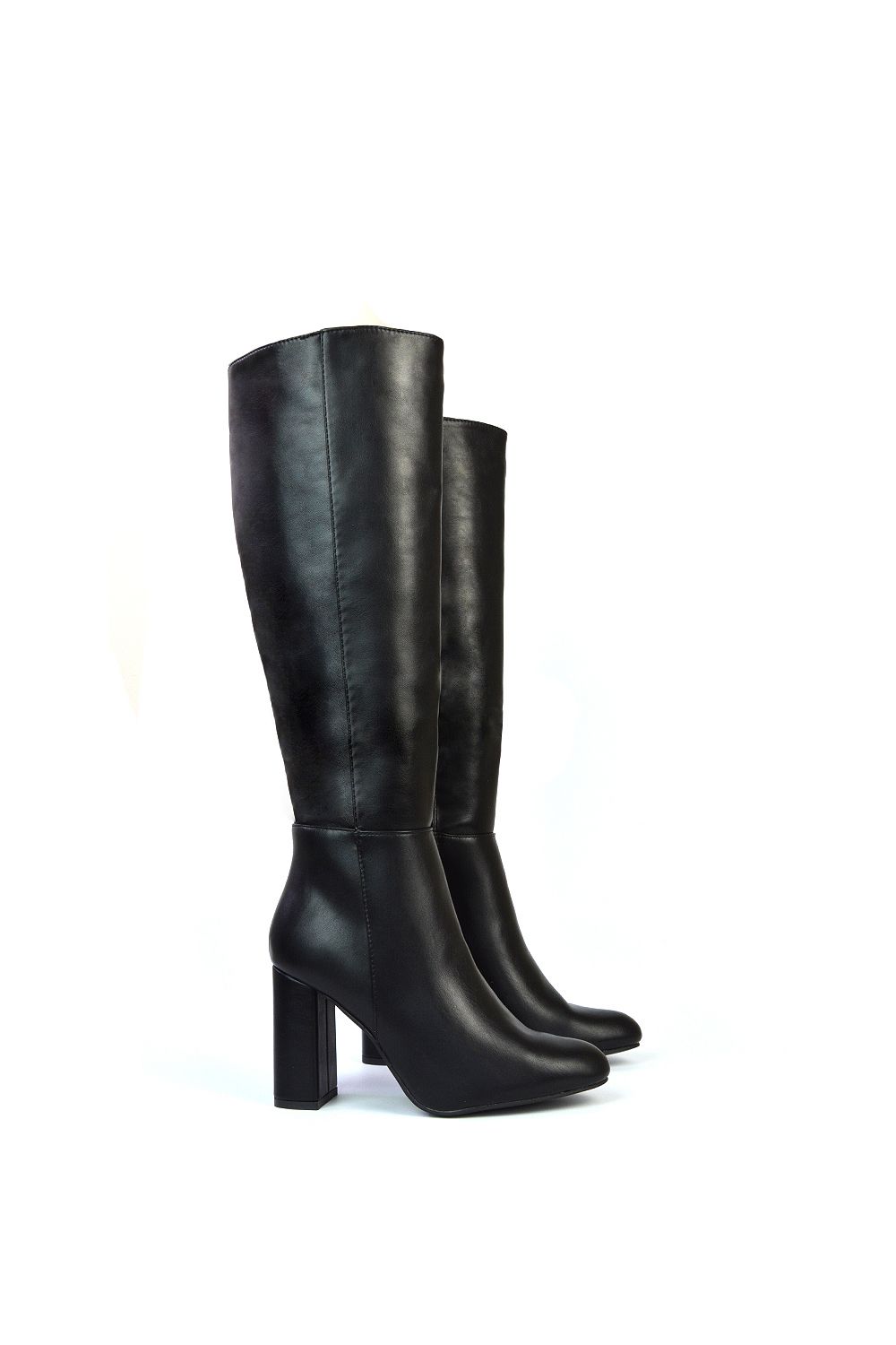 XY London Paityn' Wide Fit Knee High Block Heel Black Boots