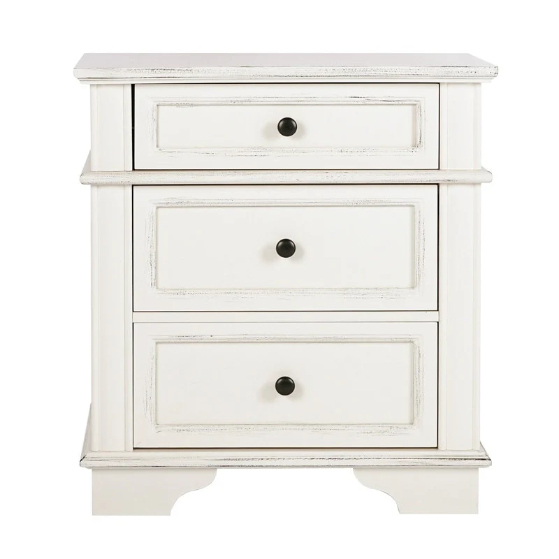 Solid wood 3 drawer nightstand with 2 Usb