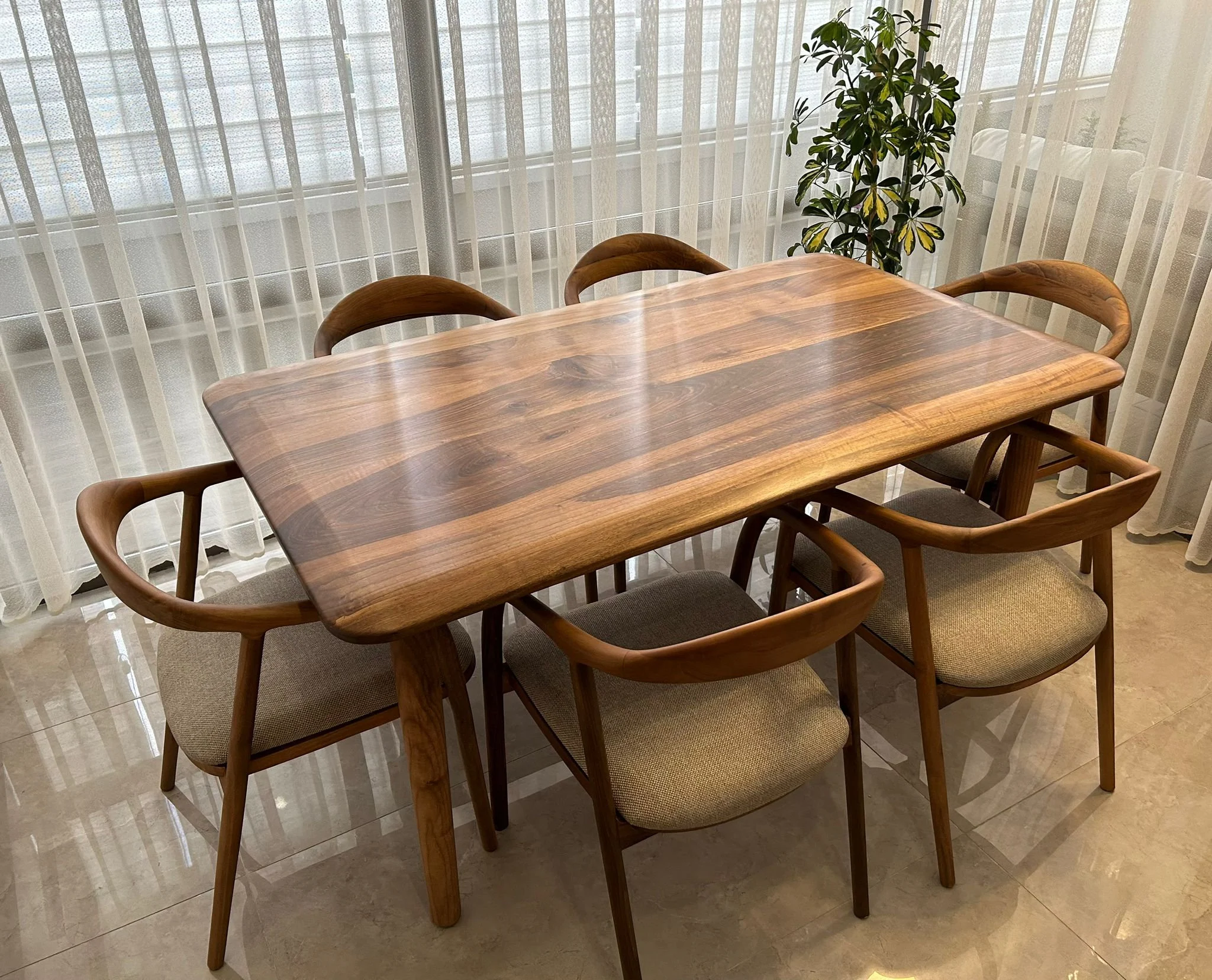 Elegant Walnut Dining Table and Chair Set - Mid Century Dining Table, Handmade Solid Wood Table With Wood Legs