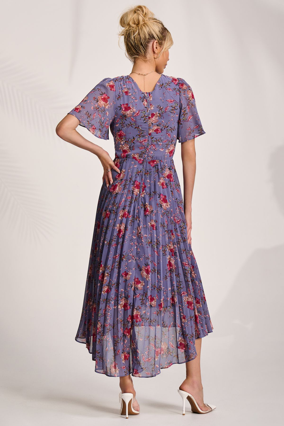Jolie Moi Printed Chiffon Pleated Maxi Dress