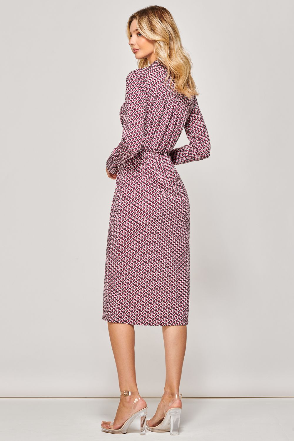 Jolie Moi Long Sleeve Wrap Midi Shirt Dress