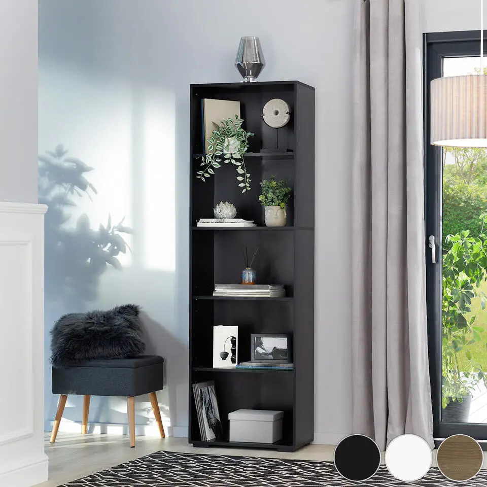 tectake Boekenrek Lexi 5 vakken 60x30x190cm, Zwart