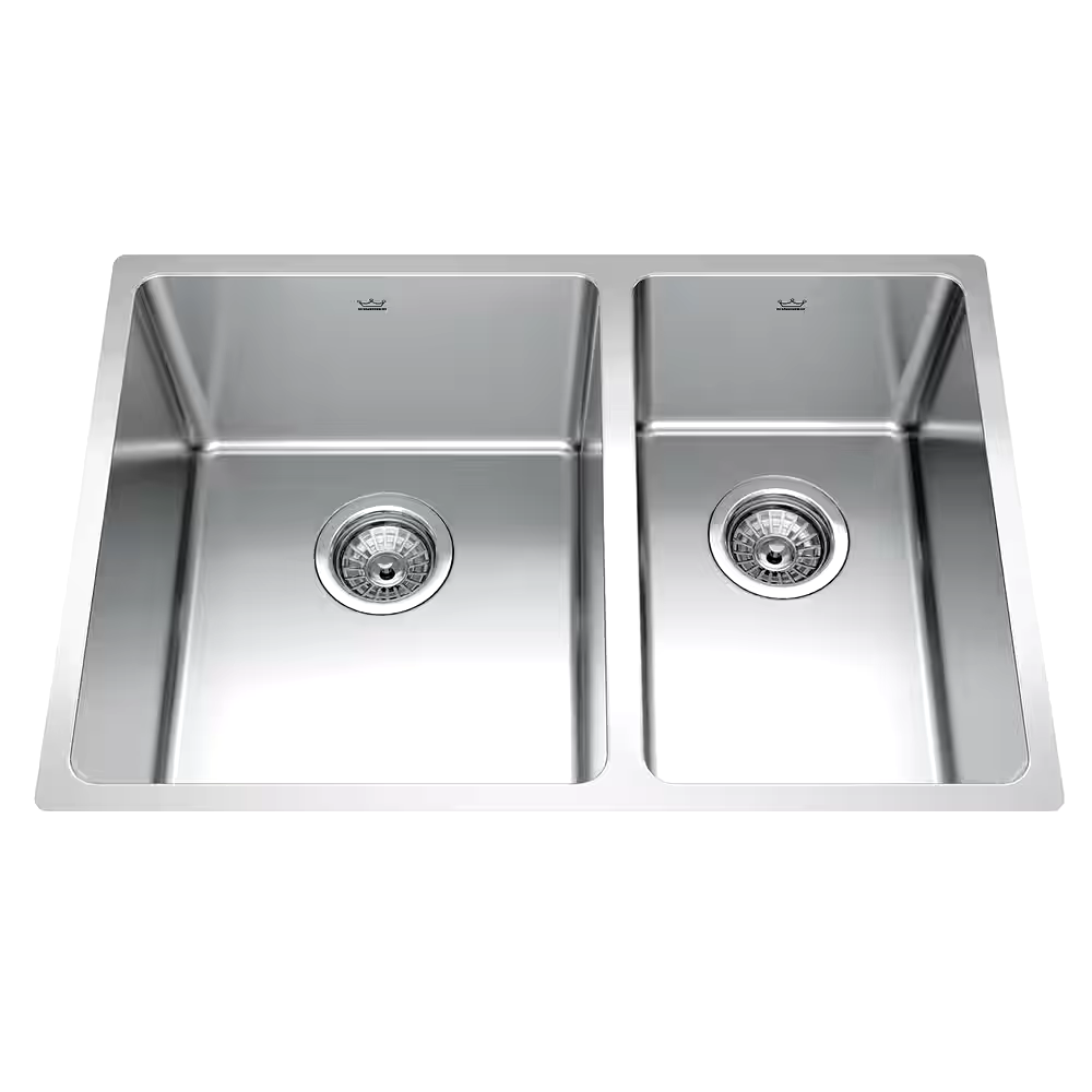 Kindred Brookmore Undermount Double Bowl Kitchen Sink, 26.6-in x 18.1-in x 9-in, Stainless Steel