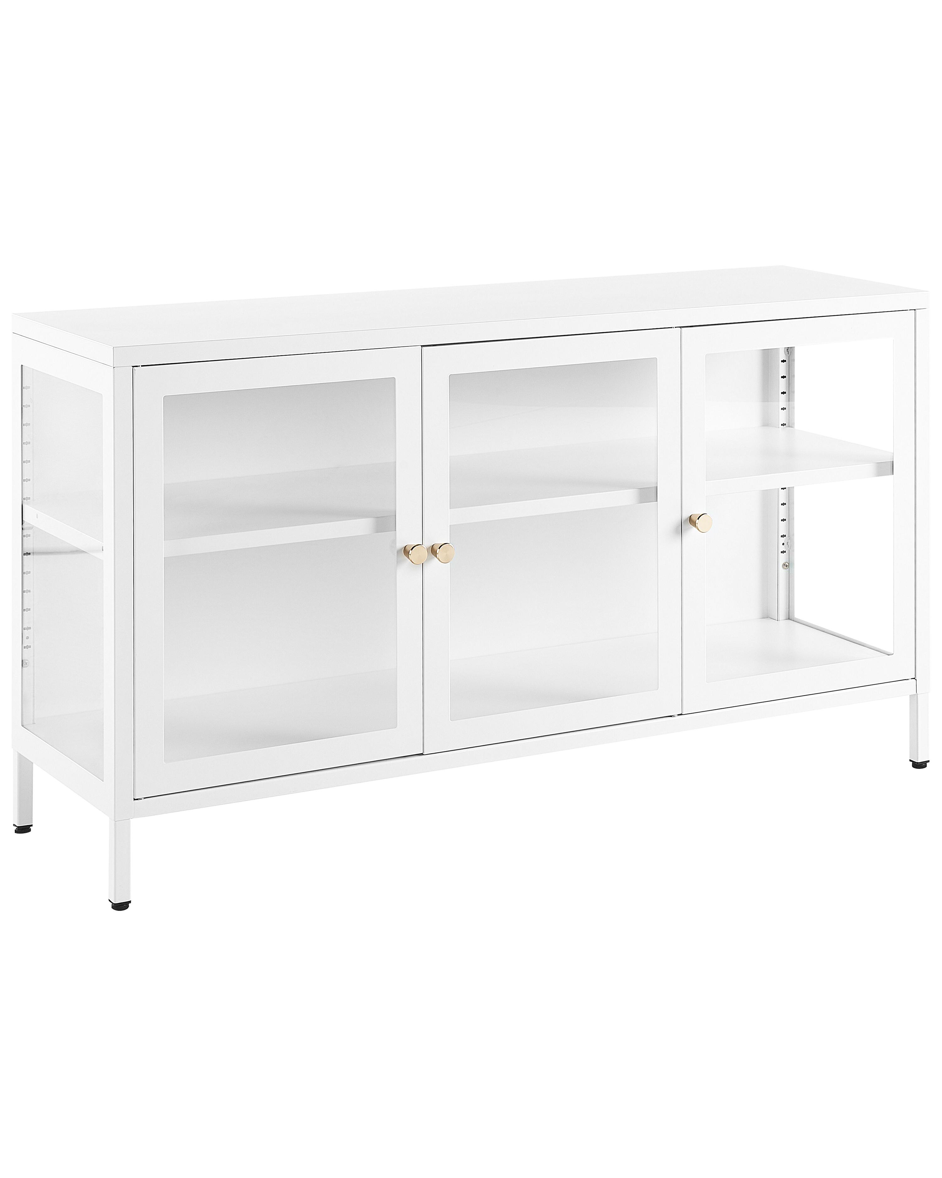Glass Display Sideboard LED NEWPORT Metal 115 cm White