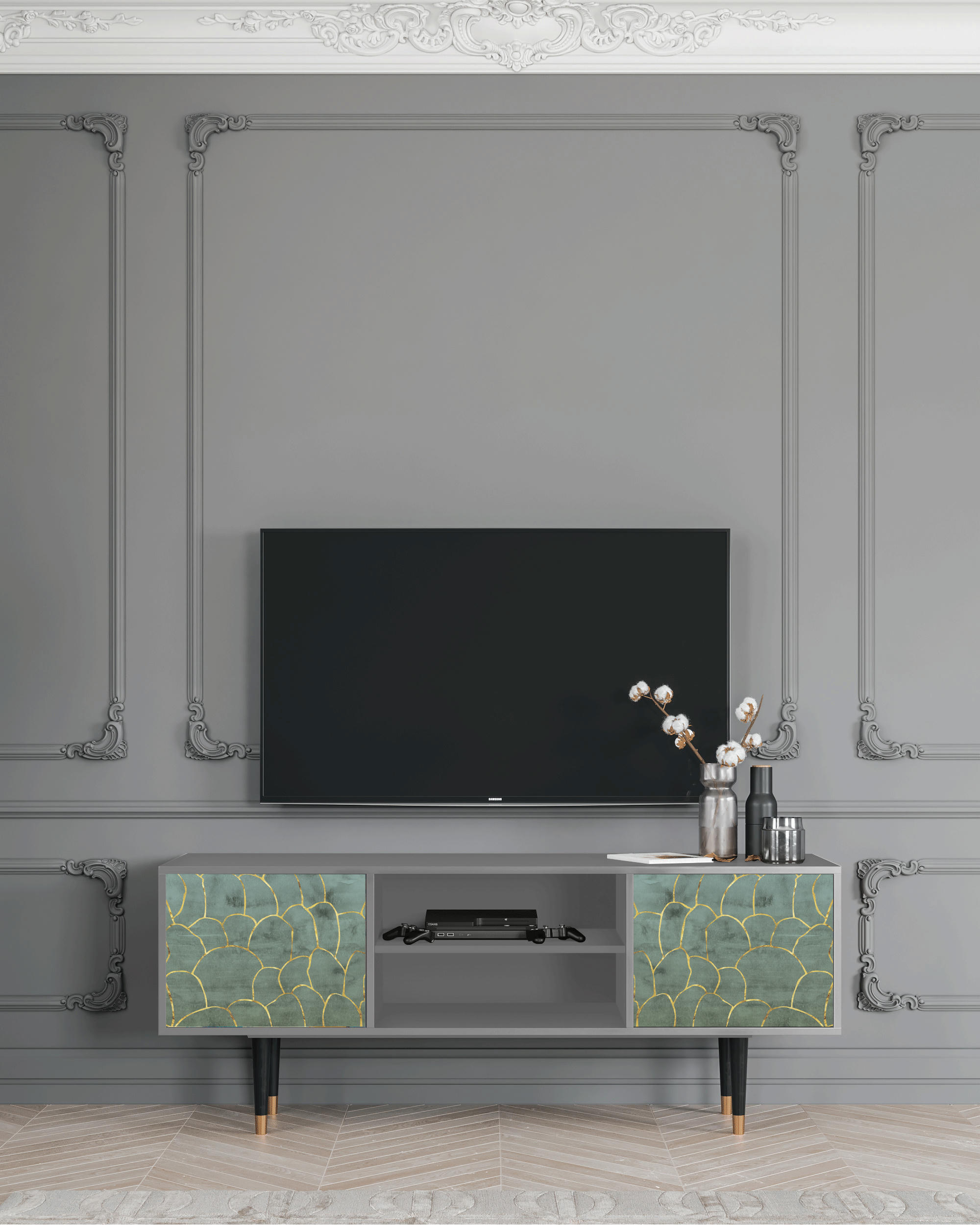 MAGNIFICENT WATER LILY - Meuble TV  bleu-vert 2 portes L 170 cm