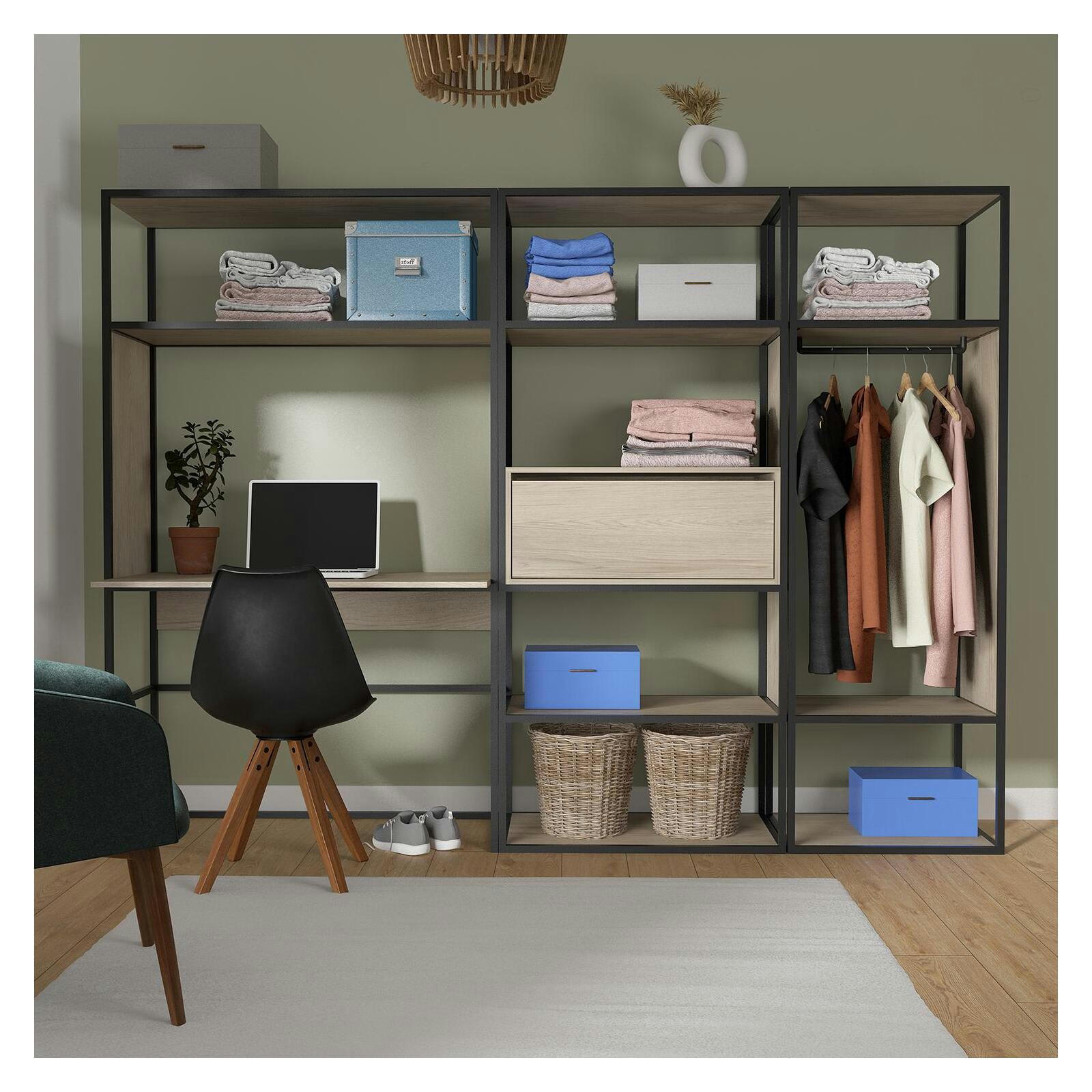 OSLO - Portants vêtements bois et métal noir bureau intégré - Lot de 3