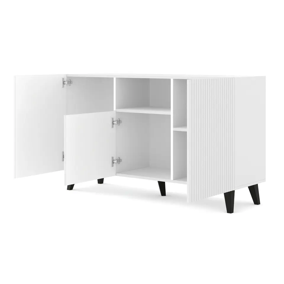 Dressoir Ravenna PB 150 2D1DM wit mat gefreesde fronten zwart poten