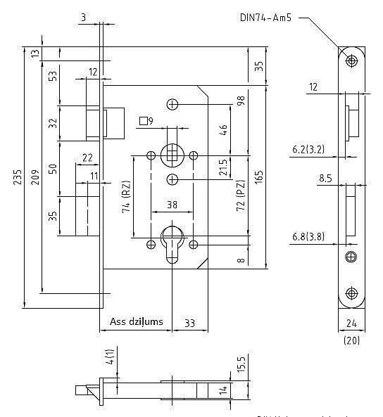 Coffre à larder profil européen axe à 65mm entraxe 72mm T20 carré 9mm DIN gauche - BMH - 1000.000056