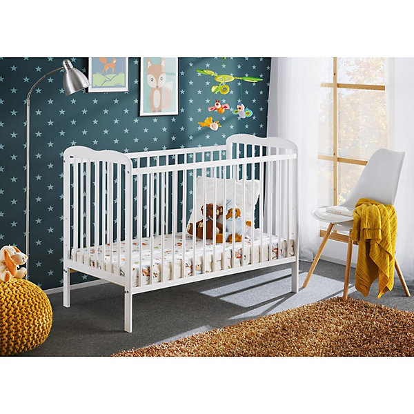 Lit et matelas bébé évolutif collection NOE réglable en hauteur. Coloris blanc mat.