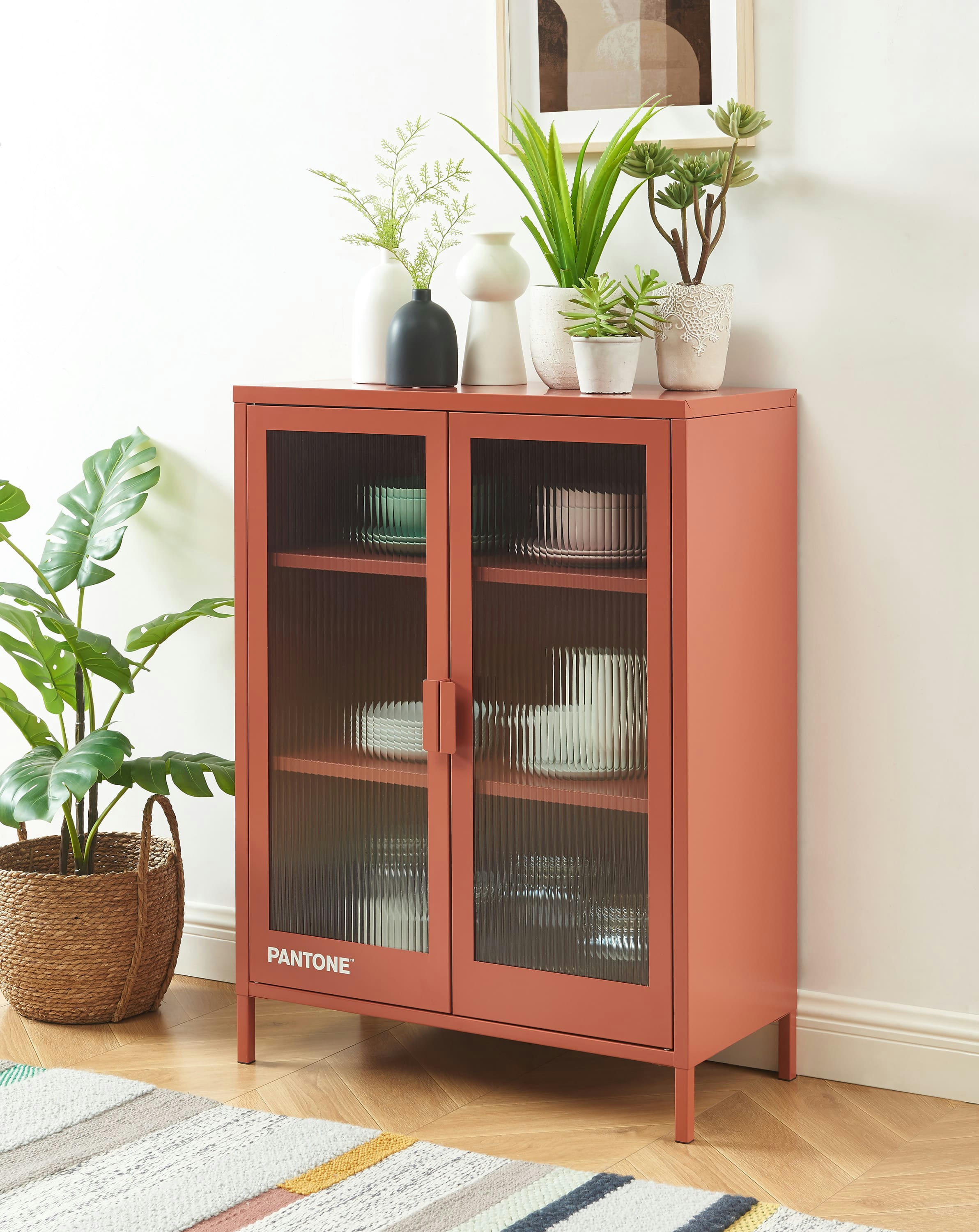 PANTONE - Buffet  terracotta portes en verre cannelé