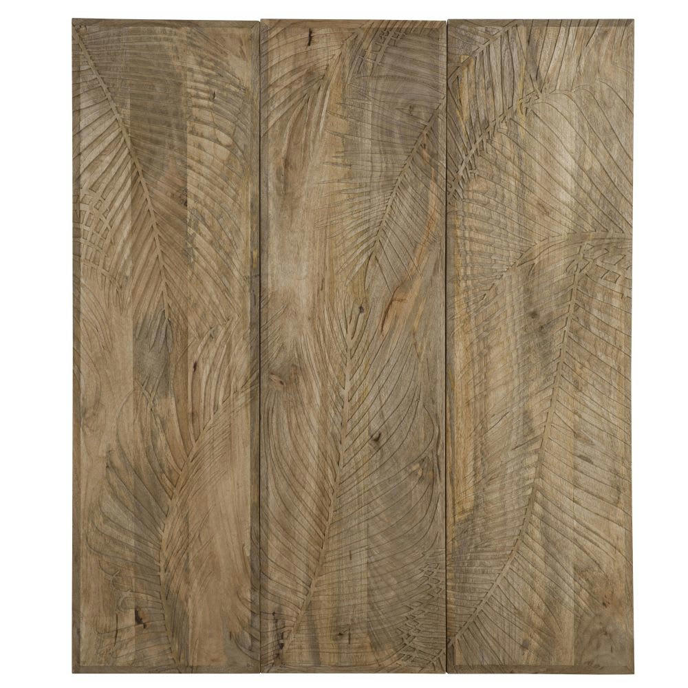CASTILLO - Triptyque feuilles de palmier gravé marron 111x130