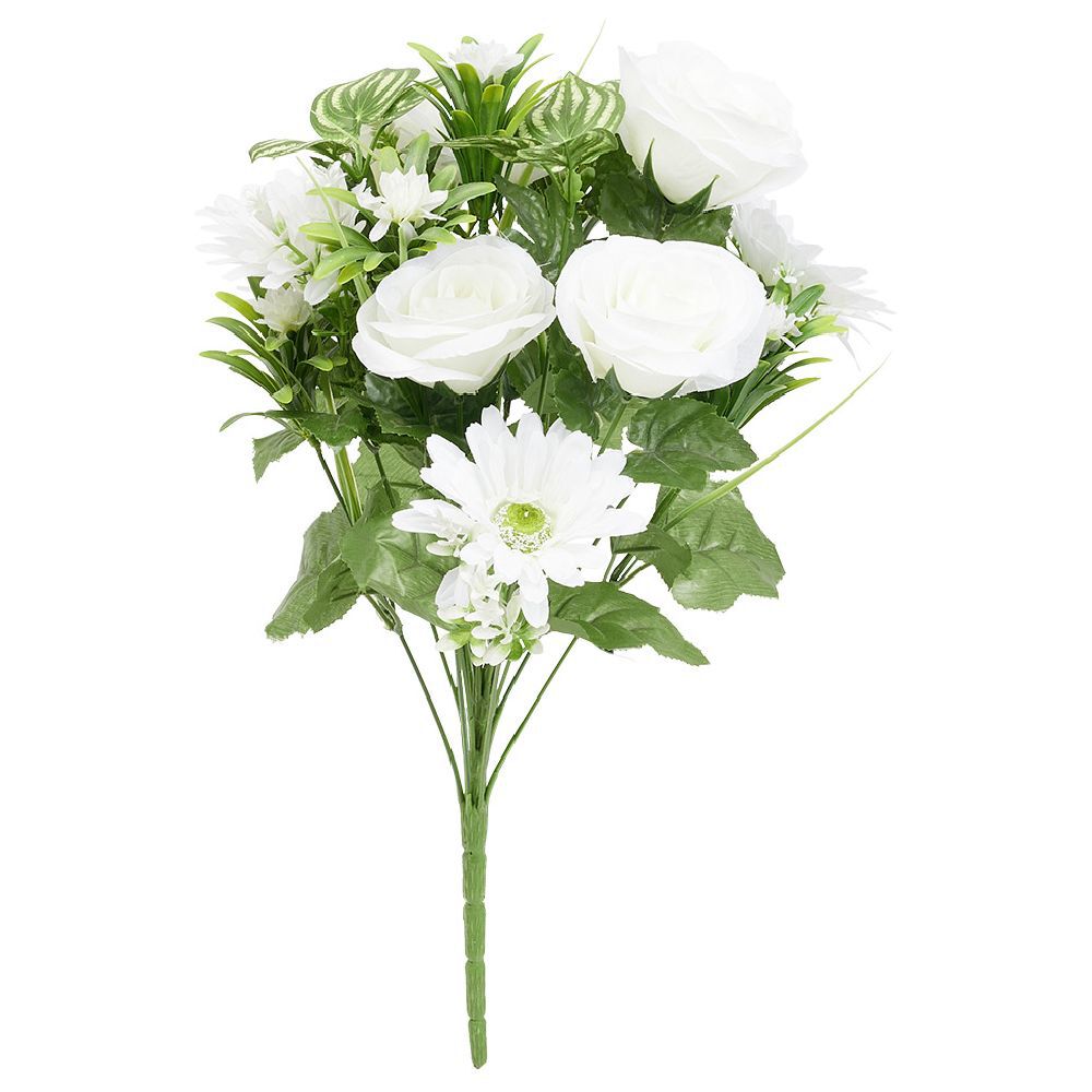 Piquet fleur artificielle rose et marguerite Ø25xH47cm blanc
