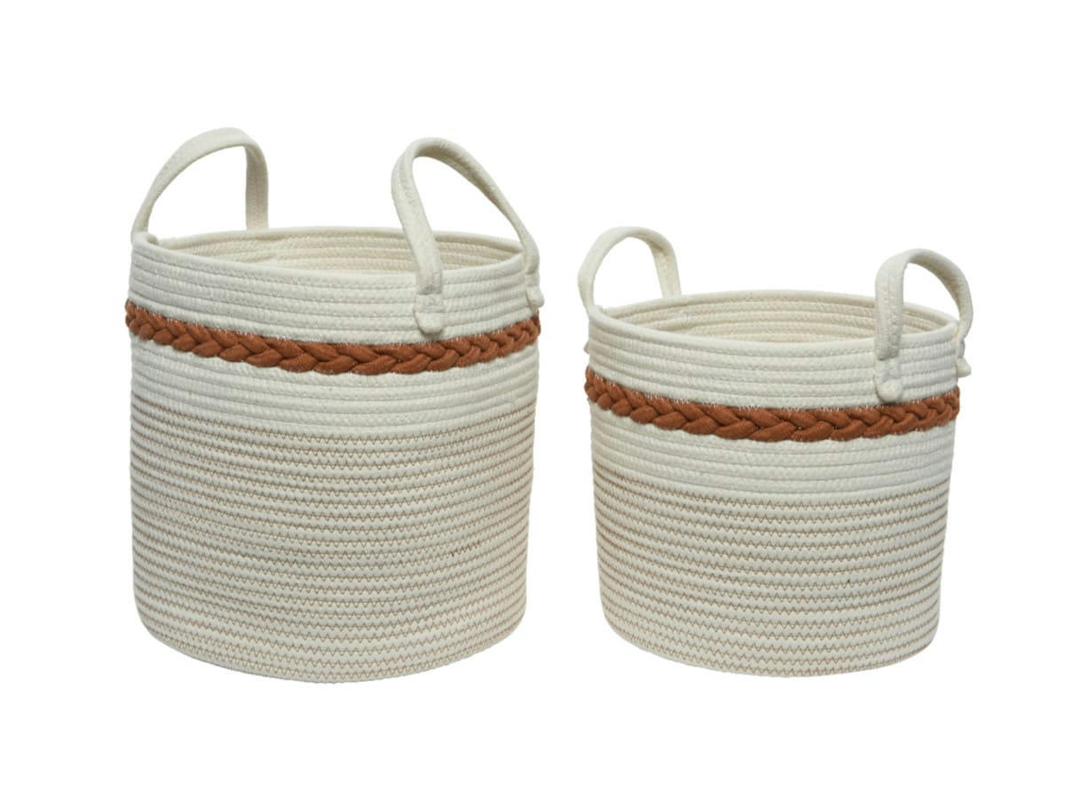 - Lot de 2 paniers en coton avec poignées
