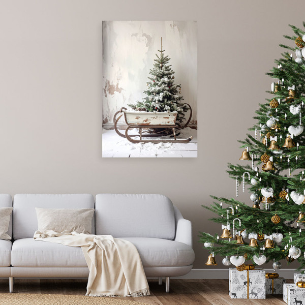 Obraz do salonu kuchni biura, Choinka boże narodzenie sanki śnieg 20x30