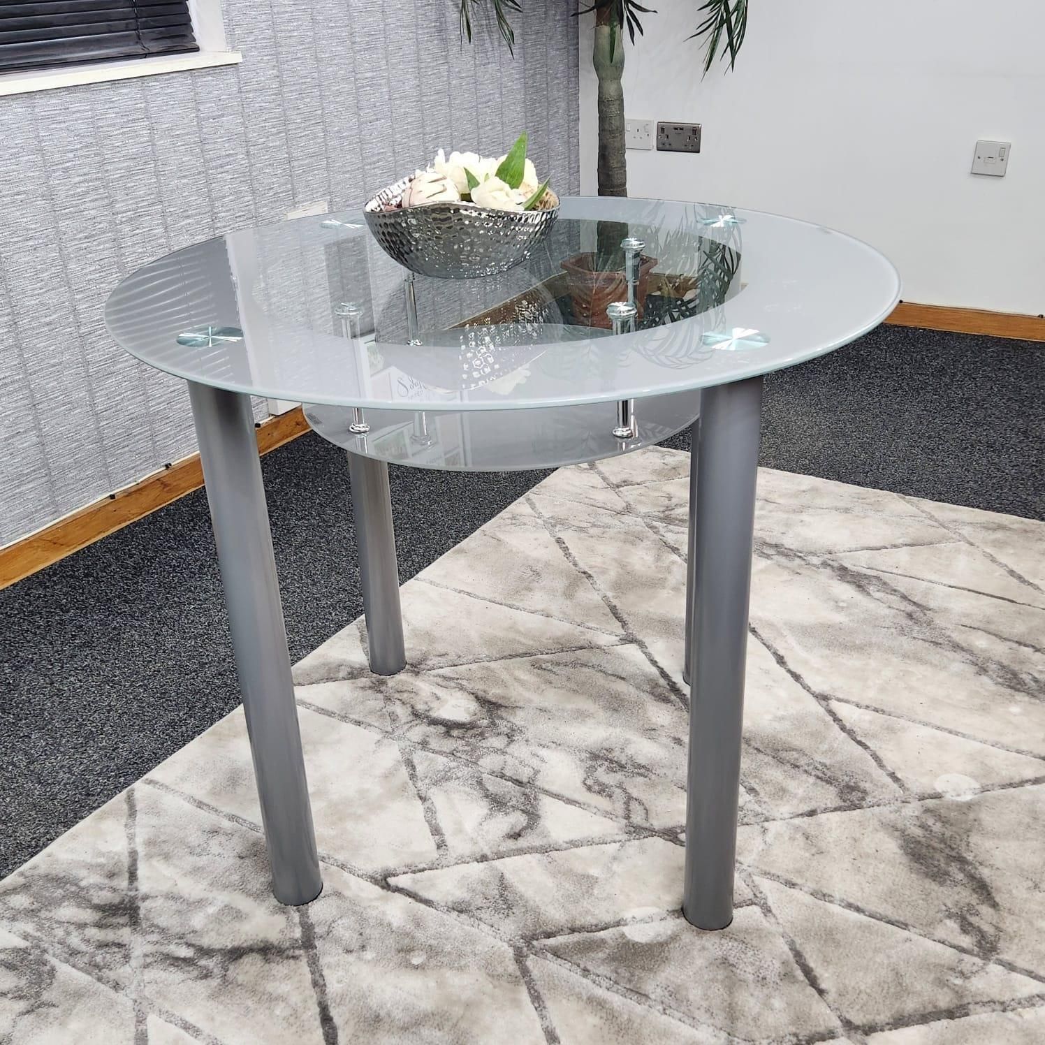 KOSY KOALA Glass Grey Dining Table Round Dining Table Dining Room Kitchen Furniture